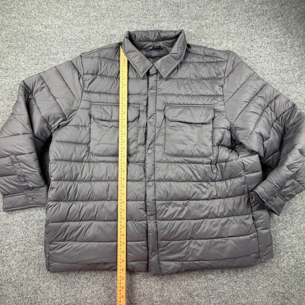 George Mens Puffer Shirt Jacket Grey Quilted Snap Front Shacket 3XL 54-56